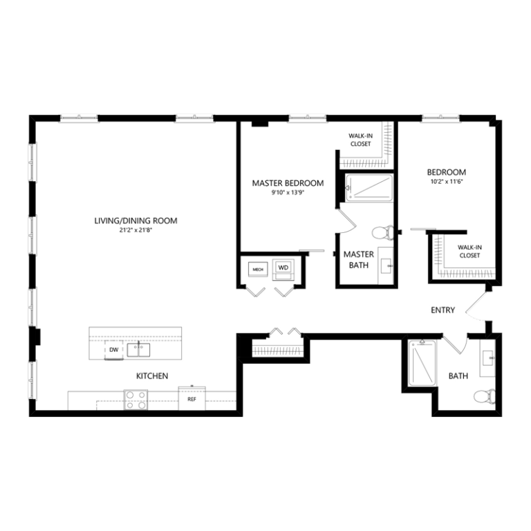Two Bedroom Two Bath Large Apartment in Walker's Point - Floor Plan M